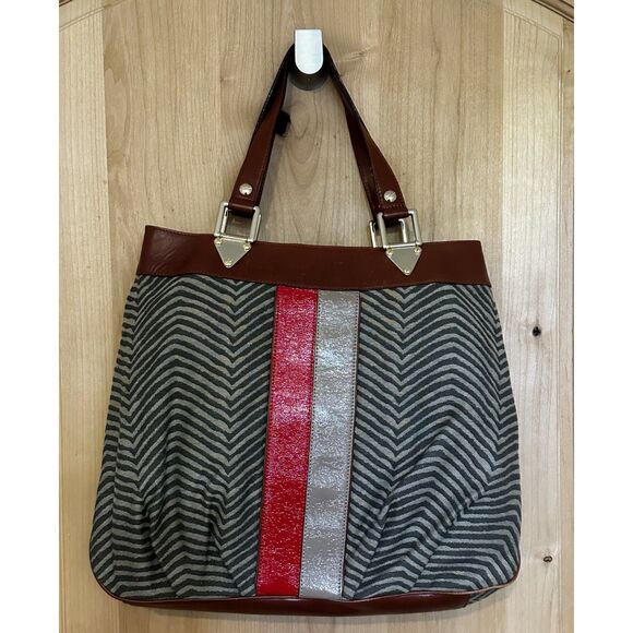 LAMB Center Patent Leather Stripes Canvas Large Shoulder Bag by Gwen Stefani ☘️ - Picture 2 of 6
